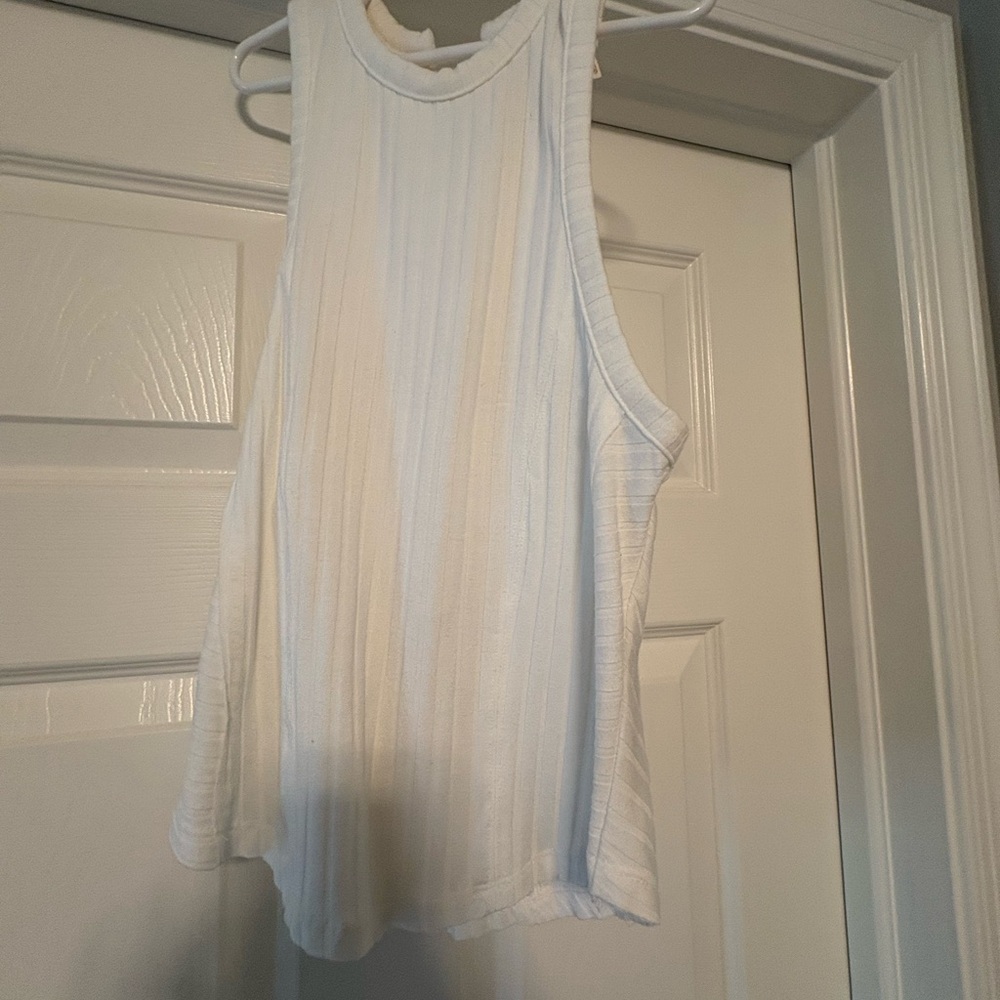 Free People White Ribbed Sleeveless Tank Top